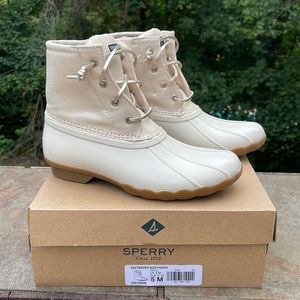 Sperry Topsider Saltwater Boot Ivory w Gold Girls Sz 5 M STK164049 Duck